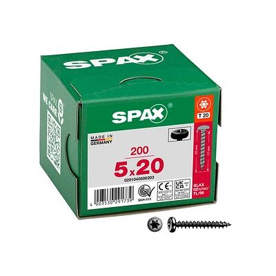 SPAX® Universalschrauben T20 Halbrundkopf BLAX 0201040500203 5 mm x 20 mm, 200 St. SPAX® Universalschrauben T20 Halbrundkopf BLAX 0201040500203 5 mm x 20 mm, 200 St.