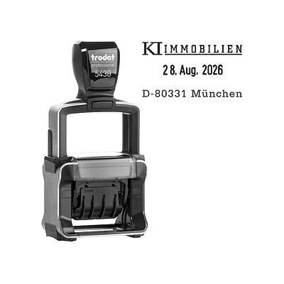 trodat Datumstempel mit Text individualisierbar 5430 selbstfärbend schwarz mit Logo, 1 St. - Nachträglich per Gutschein personalisieren trodat Datumstempel mit Text individualisierbar 5430 selbstfärbend schwarz mit Logo, 1 St. - Nachträglich per Gutschein personalisieren