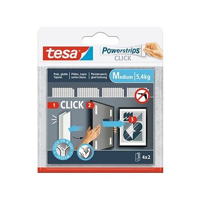 tesa Powerstrips MEDIUM Click Klebestreifen für max. 5,4 kg, 2,0 x 8,0 cm, 4 St. tesa Powerstrips MEDIUM Click Klebestreifen für max. 5,4 kg, 2,0 x 8,0 cm, 4 St.