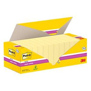 Post It Post-it® Super Sticky Notes 654SSCYP1, B 76 x H 76 mm, 100 % Recycling-Papier, gelb, 24 Blöcke á 90 Blatt
