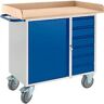 Rollcart Transportsysteme Werkbank mit Schrank, 6 Schubaden, 3-seitiger Holzumrand, 2 Lenkrollen/2 Bockrollen