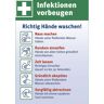 kaiserkraft Rettungszeichen, VE 10 Stk, Infektionen vorbeugen: Richtig Hände waschen!, LxH 148 x 210 mm