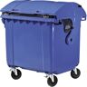 kaiserkraft Müllcontainer aus Kunststoff, DIN EN 840, Volumen 1100 l, BxHxT 1360 x 1465 x 1100 mm, Schiebedeckel, Kindersicherung, blau, ab 5 Stk