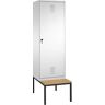 C+P EVOLO Garderobenschrank, mit Sitzbank, Tür über 2 Abteile, 2 Abteile, 1 Tür, Abteilbreite 300 mm, lichtgrau