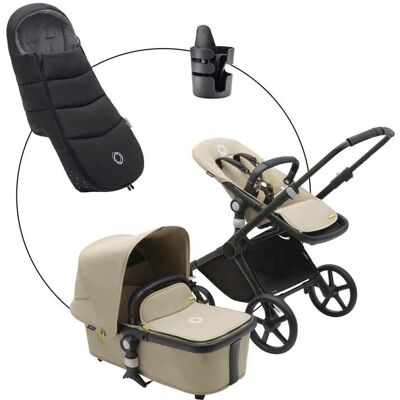 Bugaboo Kombikinderwagen Trio-Set inkl. Fußsack und Getränkehalter - schwarz beige - Unisex Bugaboo Kombikinderwagen Trio-Set inkl. Fußsack und Getränkehalter - schwarz beige - Unisex