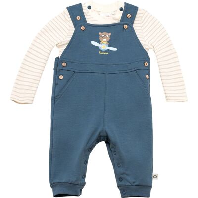 Bornino 2-tlg. Set Latzhose mit Shirt Ringel Bär - blau natur - Junge - Size: 86 Bornino 2-tlg. Set Latzhose mit Shirt Ringel Bär - blau natur - Junge - Size: 86