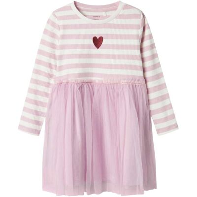 name it Kleid langarm Tüllrock Ringel Herz - natur rosa mehrfarbig - Maedchen - Size: 116 name it Kleid langarm Tüllrock Ringel Herz - natur rosa mehrfarbig - Maedchen - Size: 116