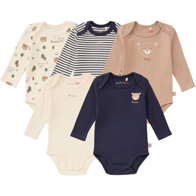 Bornino 5er-Pack Bodys langarm Tiny Forest - blau beige - Unisex - Size: 50 Bornino 5er-Pack Bodys langarm Tiny Forest - blau beige - Unisex - Size: 50