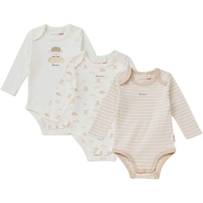 Bornino 3er-Pack Bodys langarm Ringel Schaf Wolken - beige natur - Unisex - Size: 50 Bornino 3er-Pack Bodys langarm Ringel Schaf Wolken - beige natur - Unisex - Size: 50