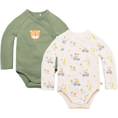 Bornino 2er-Pack Wickelbodys langarm Sunny Adventure - natur gruen - Junge - Size: 74 Bornino 2er-Pack Wickelbodys langarm Sunny Adventure - natur gruen - Junge - Size: 74