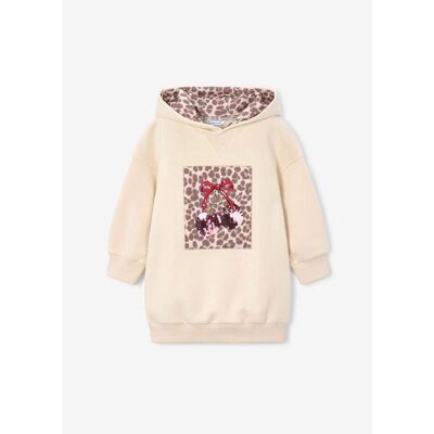 Mayoral Sweatkleid langarm mit Kapuze Kirschen Leoprint - natur - Maedchen - Size: 110 Mayoral Sweatkleid langarm mit Kapuze Kirschen Leoprint - natur - Maedchen - Size: 110