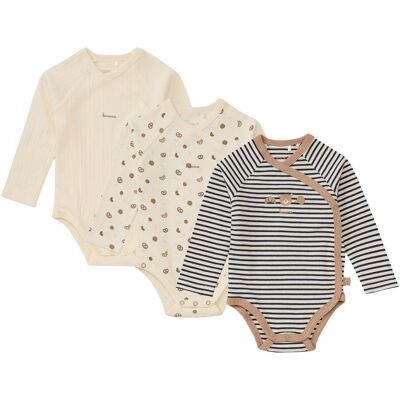 Bornino 3er-Pack Wickelbodys langarm Bakery Ringel - beige blau - Unisex - Size: 50 Bornino 3er-Pack Wickelbodys langarm Bakery Ringel - beige blau - Unisex - Size: 50