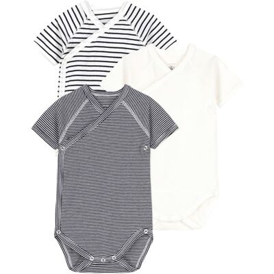 Petit Bateau 3er-Pack Wickelbodys kurzarm Uni Ringel - blau - Unisex - Size: 74 Petit Bateau 3er-Pack Wickelbodys kurzarm Uni Ringel - blau - Unisex - Size: 74