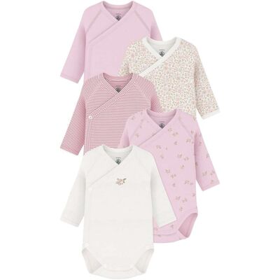 Petit Bateau 5er-Pack Wickelbodys langarm Ringel Blumen - rosa mehrfarbig - Maedchen - Size: 50 Petit Bateau 5er-Pack Wickelbodys langarm Ringel Blumen - rosa mehrfarbig - Maedchen - Size: 50