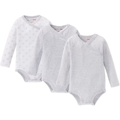 Bornino 3er-Pack Wickelbodys langarm - grau - Unisex - Size: 74 Bornino 3er-Pack Wickelbodys langarm - grau - Unisex - Size: 74