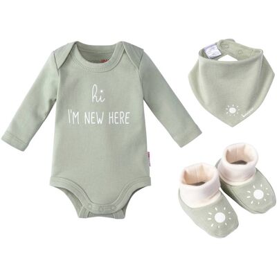 Bornino 3-tlg. Geschenkset Body langarm, Schühchen und Dreieckstuch - gruen - Unisex - Size: 62 Bornino 3-tlg. Geschenkset Body langarm, Schühchen und Dreieckstuch - gruen - Unisex - Size: 62