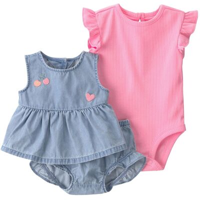 Carter's 3.-tlg. Set Body Flügelarm Rippqualität, Chambray-Kleid ohne Arm und -Shorts - denim rosa - Maedchen - Size: 74 Carter's 3.-tlg. Set Body Flügelarm Rippqualität, Chambray-Kleid ohne Arm und -Shorts - denim rosa - Maedchen - Size: 74