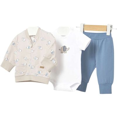 Mayoral 3-tlg. Set Body kurzarm, Sweatjacke und Jogginghose Elefanten - beige blau - Junge - Size: 86 Mayoral 3-tlg. Set Body kurzarm, Sweatjacke und Jogginghose Elefanten - beige blau - Junge - Size: 86