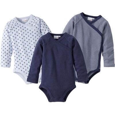 Bornino 3er-Pack Wickelbodys langarm - blau - Junge - Size: 74 Bornino 3er-Pack Wickelbodys langarm - blau - Junge - Size: 74
