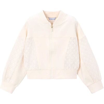 Mayoral Sweatjacke mit Lochstickerei - natur - Maedchen - Size: 104 Mayoral Sweatjacke mit Lochstickerei - natur - Maedchen - Size: 104