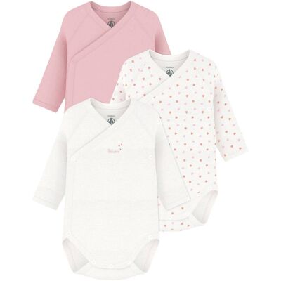 Petit Bateau 3er-Pack Wickelbodys langarm Herzen - natur rosa - Maedchen - Size: 50 Petit Bateau 3er-Pack Wickelbodys langarm Herzen - natur rosa - Maedchen - Size: 50