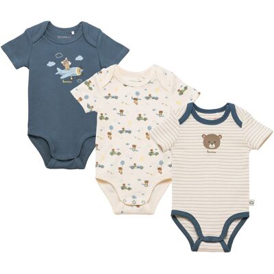 Bornino 3er-Pack Bodys kurzarm On the road - natur blau - Junge - Size: 98 Bornino 3er-Pack Bodys kurzarm On the road - natur blau - Junge - Size: 98
