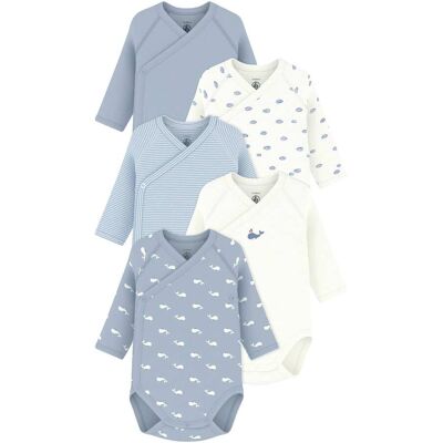 Petit Bateau 5er-Pack Wickelbodys langarm Wale Wolken - blau - Junge - Size: 50 Petit Bateau 5er-Pack Wickelbodys langarm Wale Wolken - blau - Junge - Size: 50