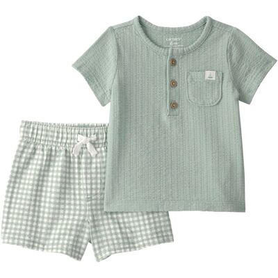 Carter's 2-tlg. Set Seersucker-Shorts und T-Shirt Karo - gruen natur - Unisex - Size: 74 Carter's 2-tlg. Set Seersucker-Shorts und T-Shirt Karo - gruen natur - Unisex - Size: 74