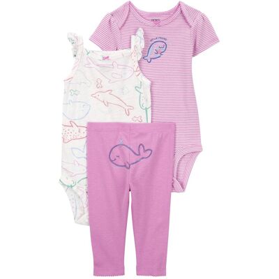 Carter's 3-tlg. Set Body kurzarm, Body ohne Arm und Leggings Ringel Wale - rosa - Maedchen - Size: 56 Carter's 3-tlg. Set Body kurzarm, Body ohne Arm und Leggings Ringel Wale - rosa - Maedchen - Size: 56