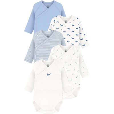Petit Bateau 5er-Pack Wickelbodys langarm Ringel Wale Bären - natur blau - Junge - Size: 50 Petit Bateau 5er-Pack Wickelbodys langarm Ringel Wale Bären - natur blau - Junge - Size: 50