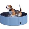 PawHut Hundepool  Planschbecken für Hunde, Schwimmbecken aus PVC+Holz, Blau, Ø100xH30 cm, Perfekt für heiße Tage  Aosom.de