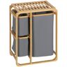 HOMCOM Wäschekorb Wäschebox mit Plattform Wäschesammler mit 3 abnehmbaren Wäschesacke Wäschesortierer Bambus Grau+Natur 50 x 32 x 69,7 cm
