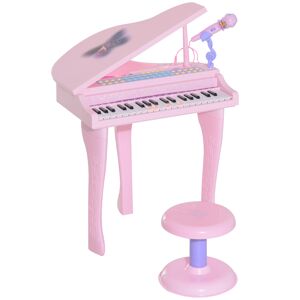 HOMCOM Kinder Klavier Mini-Klavier Piano Keyboard Musikinstrument MP3 USB inkl. Hocker 37 Tasten Rosa