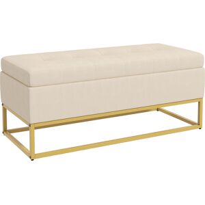 HOMCOM Sitzbank mit Stauraum, Polsterbank mit Klappdeckel, Bettbank mit Samtoptik, Truhenbank mit Stahlbeine, Beige, 110 x 44 x 49 cm