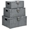 HOMCOM Aufbewahrungsboxen Aufbewahrungskorb Ordnungsboxen mit Deckel und Schnallen für Wohnzimmer 3er-Set 18L, 12L, 7L, Grau