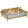 PawHut Rattan Hundesofa Hundekorb Hundebett mit Kissen Katzenbett Katzensofa  für kleinen und mittelgroßen Hund wetterbeständig Gelb 84 x 53 x 25 cm