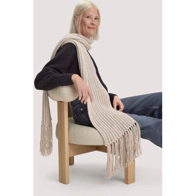 hessnatur Damen Strick Schal aus Bio-Baumwolle mit Schurwolle und recycelter Wolle - beige Größe 25x210 cm hessnatur Damen Strick Schal aus Bio-Baumwolle mit Schurwolle und recycelter Wolle - beige Größe 25x210 cm