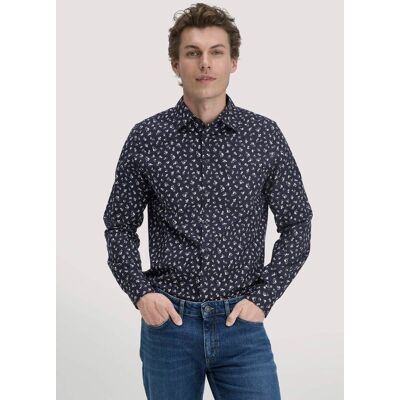 hessnatur Herren Print Hemd Regular aus Bio-Baumwolle - blau Größe L (41/42) hessnatur Herren Print Hemd Regular aus Bio-Baumwolle - blau Größe L (41/42)