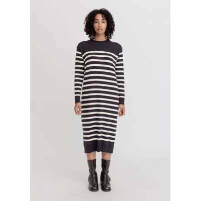 hessnatur Damen Strickkleid Streifen Midi Relaxed aus Bio-Baumwolle und weicher Schurwolle - schwarz Größe XS hessnatur Damen Strickkleid Streifen Midi Relaxed aus Bio-Baumwolle und weicher Schurwolle - schwarz Größe XS