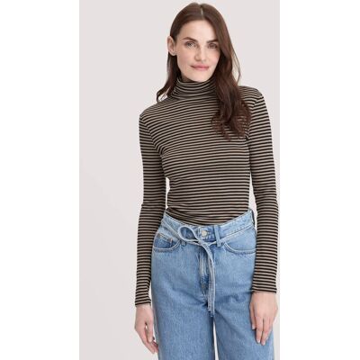 hessnatur Damen Streifen Softrib Longsleeve Fitted aus Bio-Baumwolle und Modal - beige Größe 46 hessnatur Damen Streifen Softrib Longsleeve Fitted aus Bio-Baumwolle und Modal - beige Größe 46