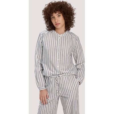 hessnatur Damen Streifen Bluse Relaxed aus Bio-Baumwolle mit Leinen - weiß Größe 34 hessnatur Damen Streifen Bluse Relaxed aus Bio-Baumwolle mit Leinen - weiß Größe 34