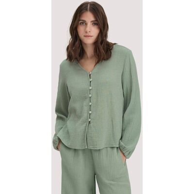 hessnatur Damen Musselin Bluse Relaxed aus Bio-Baumwolle - grün Größe 34 hessnatur Damen Musselin Bluse Relaxed aus Bio-Baumwolle - grün Größe 34