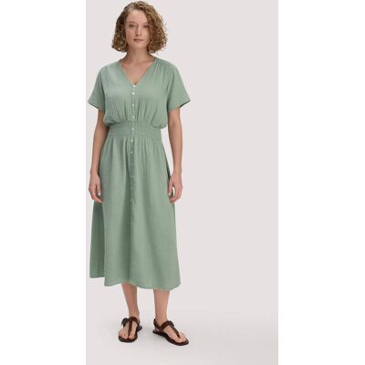hessnatur Damen Musselin Kleid mit Taillierung Midi aus Bio-Baumwolle - grün Größe 44 hessnatur Damen Musselin Kleid mit Taillierung Midi aus Bio-Baumwolle - grün Größe 44