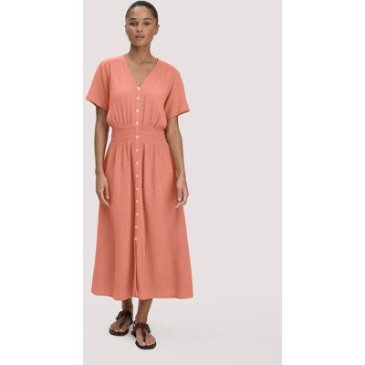 hessnatur Damen Musselin Kleid mit Taillierung Midi aus Bio-Baumwolle - orange Größe 46 hessnatur Damen Musselin Kleid mit Taillierung Midi aus Bio-Baumwolle - orange Größe 46