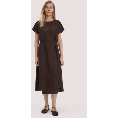 hessnatur Damen Kleid mit Wickeloptik Midi aus Leinen - braun Größe 44 hessnatur Damen Kleid mit Wickeloptik Midi aus Leinen - braun Größe 44