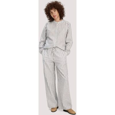 hessnatur Damen Gewebe Streifen Hose Relaxed aus Leinen und Baumwolle - weiß Größe 34 hessnatur Damen Gewebe Streifen Hose Relaxed aus Leinen und Baumwolle - weiß Größe 34
