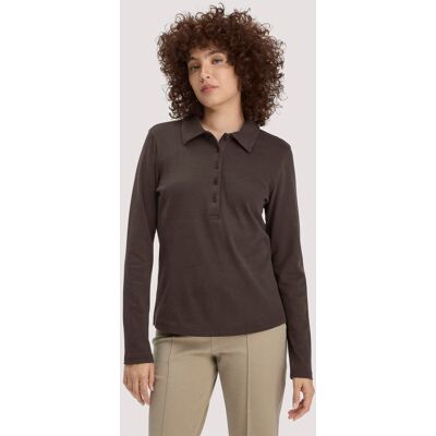 hessnatur Damen Longsleeve Polo Slim aus Bio-Baumwolle - braun Größe 36 hessnatur Damen Longsleeve Polo Slim aus Bio-Baumwolle - braun Größe 36