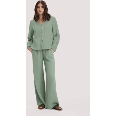 hessnatur Damen Musselin Hose Wide Leg aus Bio-Baumwolle - grün Größe 38 hessnatur Damen Musselin Hose Wide Leg aus Bio-Baumwolle - grün Größe 38
