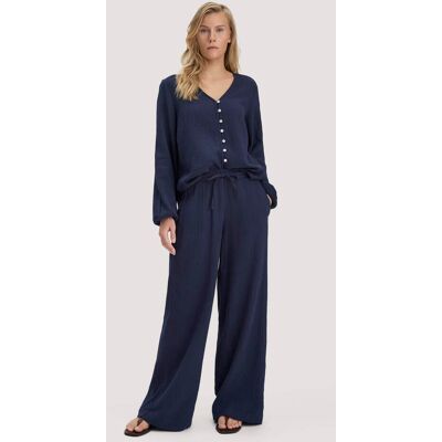 hessnatur Damen Musselin Hose Wide Leg aus Bio-Baumwolle - blau Größe 34 hessnatur Damen Musselin Hose Wide Leg aus Bio-Baumwolle - blau Größe 34