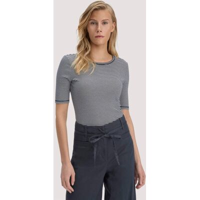 hessnatur Damen Softrib Streifen T-Shirt Fitted aus Bio-Baumwolle und TENCEL™ Modal - blau Größe 46 hessnatur Damen Softrib Streifen T-Shirt Fitted aus Bio-Baumwolle und TENCEL™ Modal - blau Größe 46